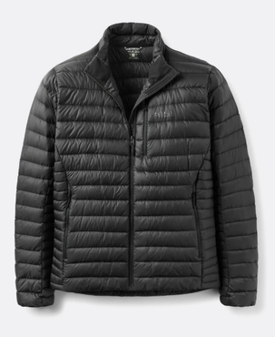 Packable and warm, this is the microlight jacket in the black colorway.