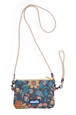 Shows medium sized rectangular bag with top zipper pocket, detachable crossbody strap, and detachable wristlet strap.