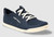 Side view of the Loyak in the Navy/white color. Shows off breathable outer and wide toebox.
