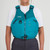 Image of woman wearing Ambient lifejacket. Shows off large front pockets and front zip entry.