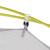 Pictured is the tent clipping on to the poles crossed via a flat circle style clip. The poles are attached via a swivel able plastic piece.