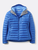Bluebird colorway of the microlight. a lighter blue fabric lines the inside. Shows off lightweight design and simple baffle design