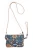 Shows medium sized rectangular bag with top zipper pocket, detachable crossbody strap, and detachable wristlet strap.