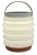Shows compressible lantern, fully extended with a white light, flashlight on bottom, solar panels on top and carrying handle