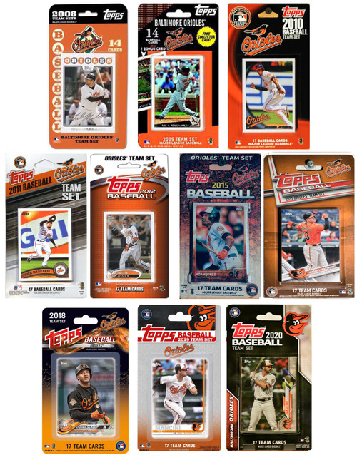 MLB Baltimore Orioles 10 Different Licensed Trading Card Team Sets