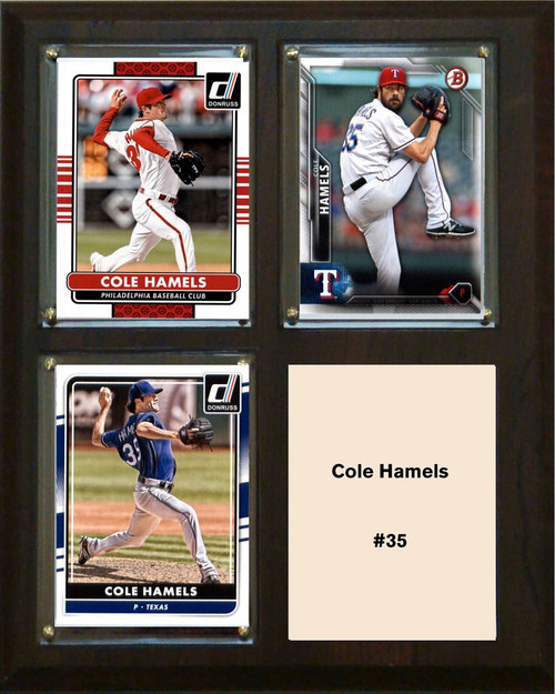 MLB8"x10"Cole Hamels Texas Rangers Three Card Plaque