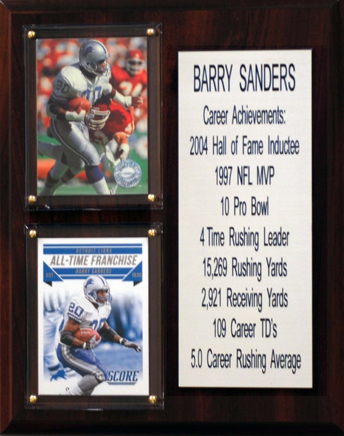 NFL 8"X10" Barry Sanders Detroit Lions Career Stat Plaque