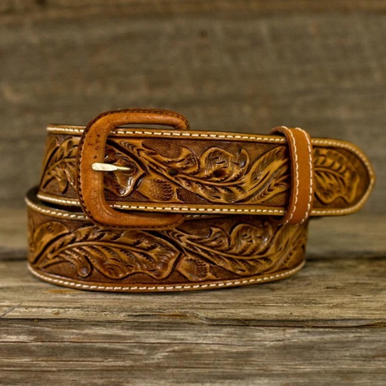 Vogt Silversmiths Belts - Russet Running Oak Leaf / Leather