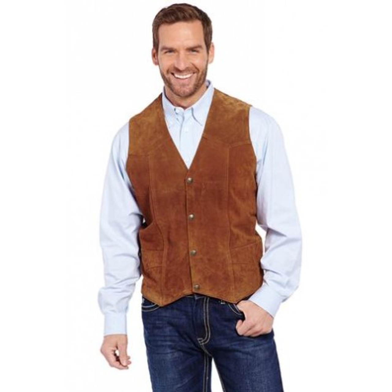 Cripple Creek Men S Apparel Snap Front Boar Suede Vest Cognac