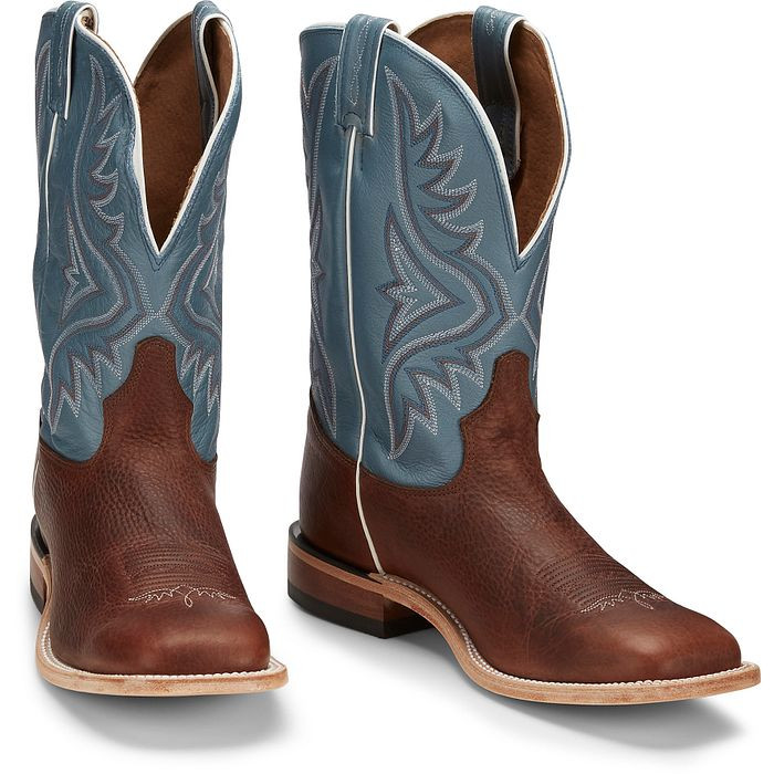 Tony Lama Men's Boots - Avett Blue - Pecan Bison / Baltic Blue