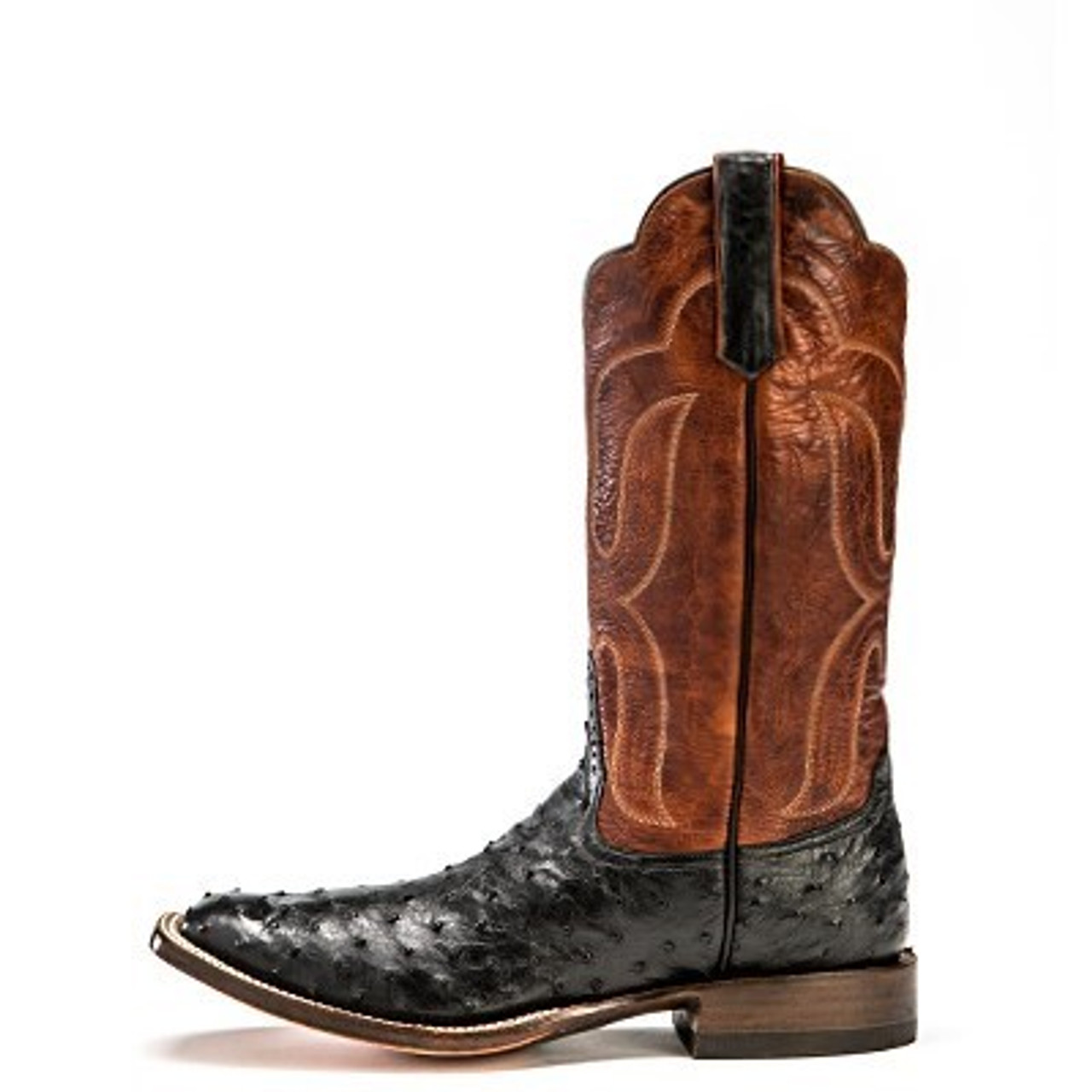 Rios of Mercedes Boots Black Full Quill Ostrich / Brown Waxy Calf