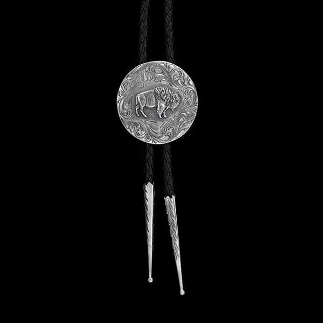 Vogt Men's Accessories - Neckwear - Hand Engraved Sterling Silver Bolo Tie  with Buffalo Figure