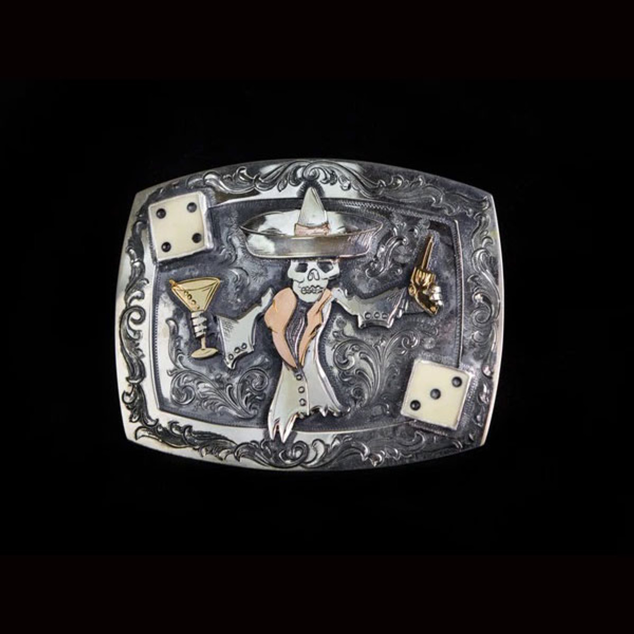Vogt Mens Accessories - Buckle Sets - Johnny Bones Trophy Sterling Silver  and Gold Buckle - Billy's Western Wear