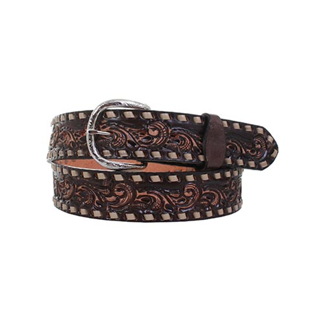 BKE Embroidered Western Belt - Women's Belts in Cream Brown