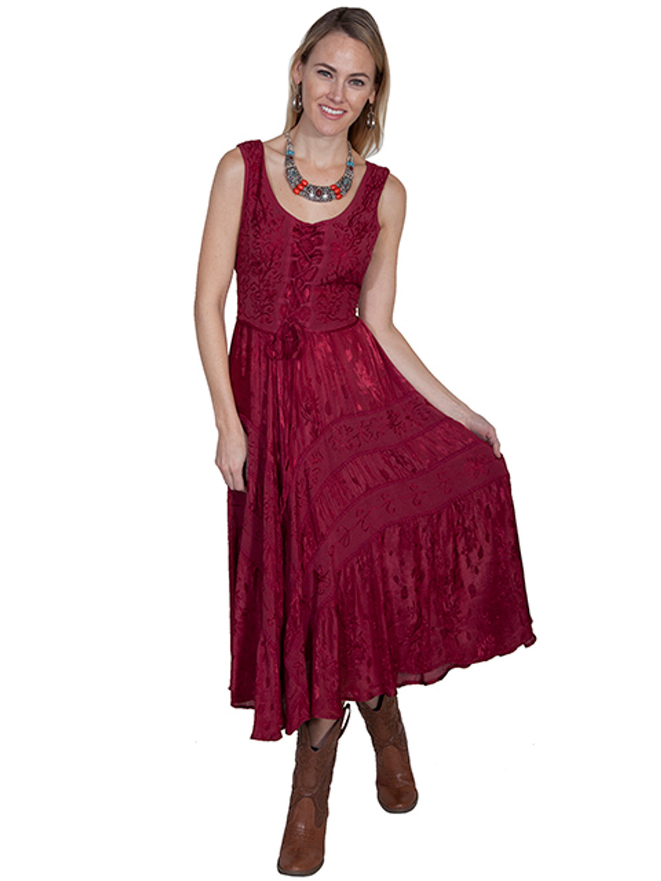 Buy DEEBACO Women's Solid Rayon Smocking Tiered Dress for Women|Square Neck  Full Sleeves Fit & Flare Ankle Length Maxi Casual Western Dress for Ladies  Party Casual Wear Outfits (DBDR00000819_XS_Maroon) at Amazon.in