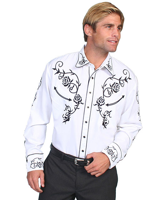 Scully Men's Shirt - Snap Front Scroll - White - Billy's Western Wear