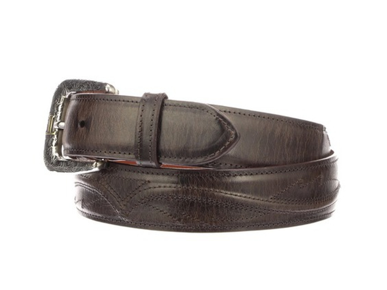 Lucchese Men's Belts - Smooth Goat / Seville Stitch - Chocolate