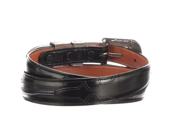 Lucchese Men's Belts Smooth Goat / Seville Stitch Tapered Black