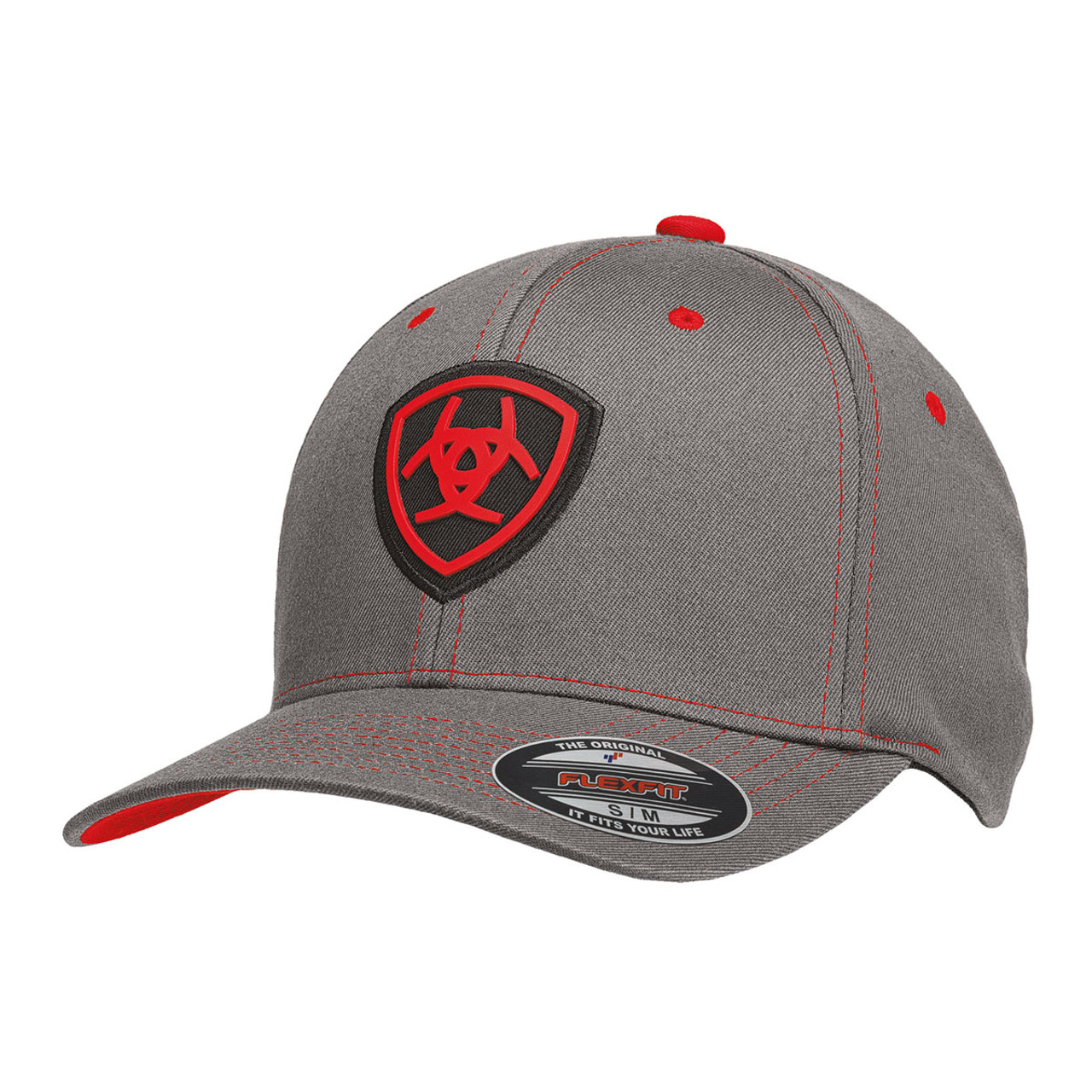 Ariat Caps - Flexfit - Gray w/ Red Embroidered Logo - Billy's Western Wear