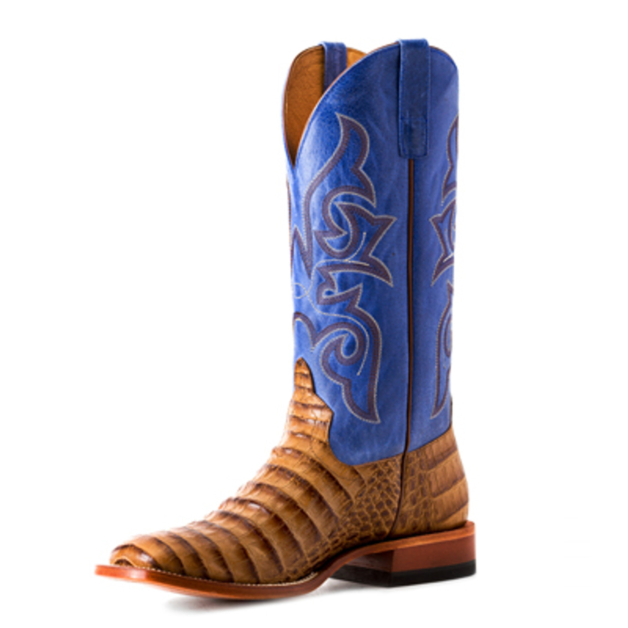 Mens Anderson Bean Square Toe regal blue Lustre Rust Lux Caiman Boots|  337830