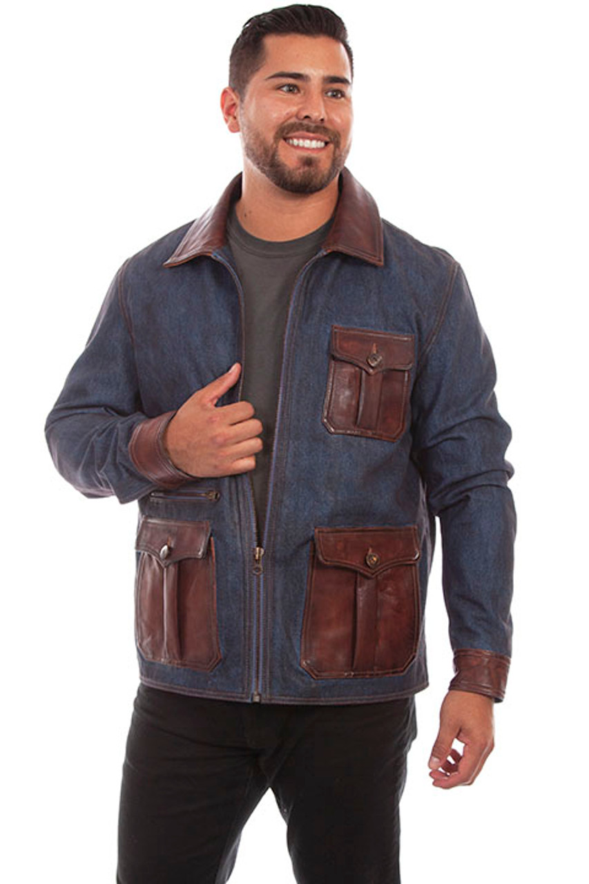 Mens Denim Blue Sleeves Casual Leather Jacket | The Genuine Leather