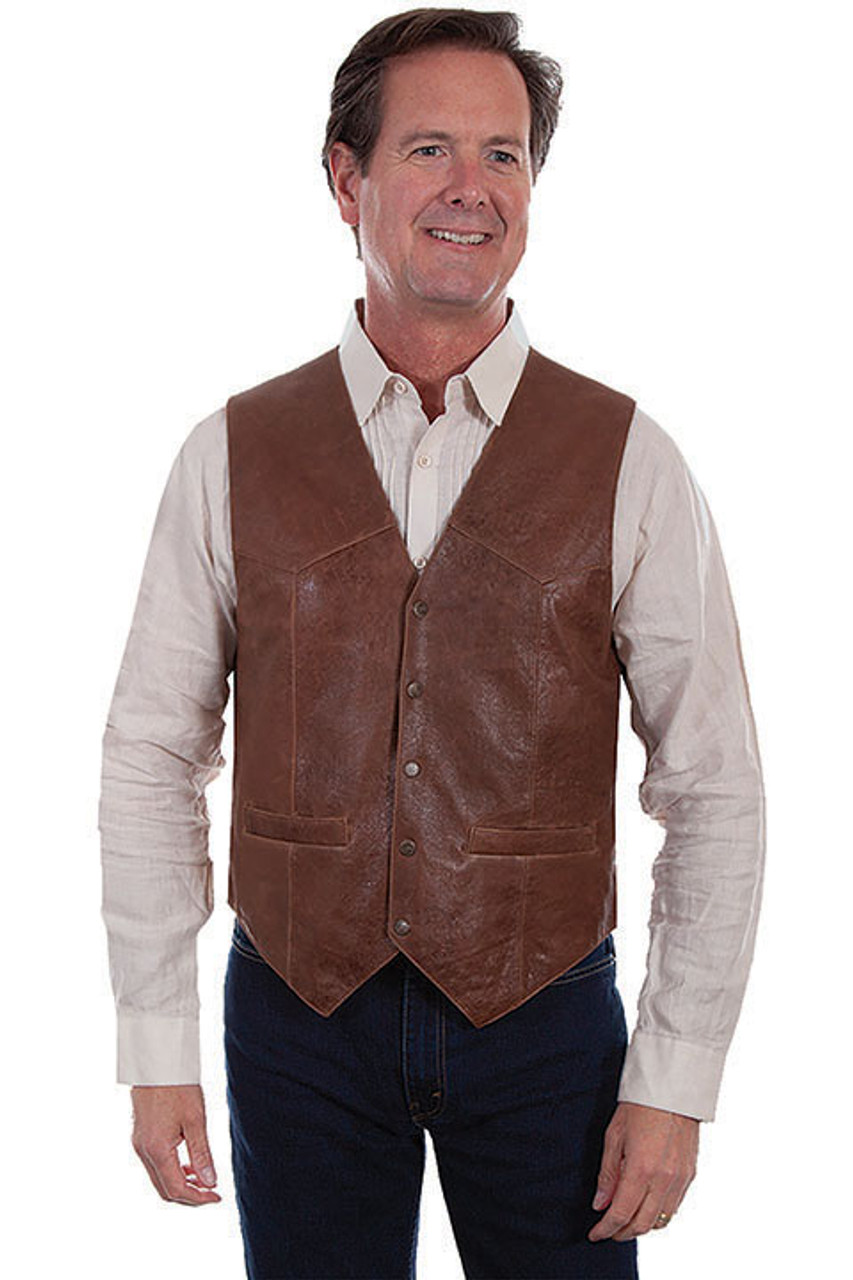 Scully Men's Vest - Leather / Vintage Lamb - Brown