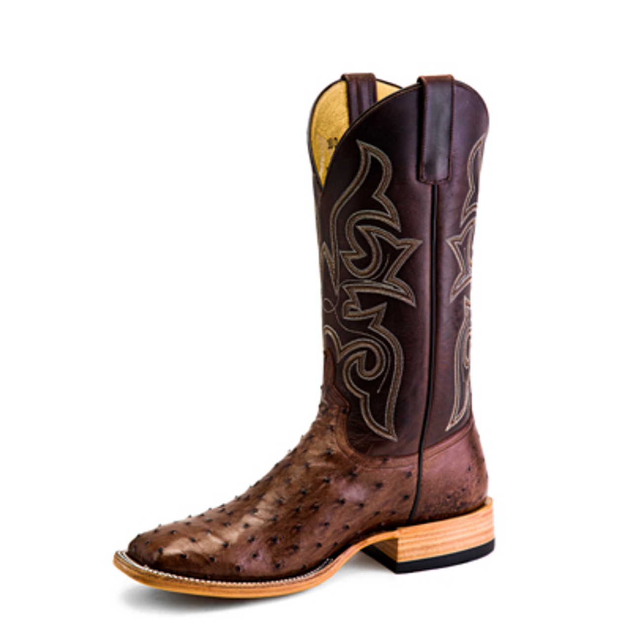 Men's Horse Power Boots, Boots, Full Quill Ostrich, Dark Brown Vamp with  Black Shaft, Navy Blue, Gold & White Stitching - Chick Elms Grand Entry  Western Store and Rodeo Shop