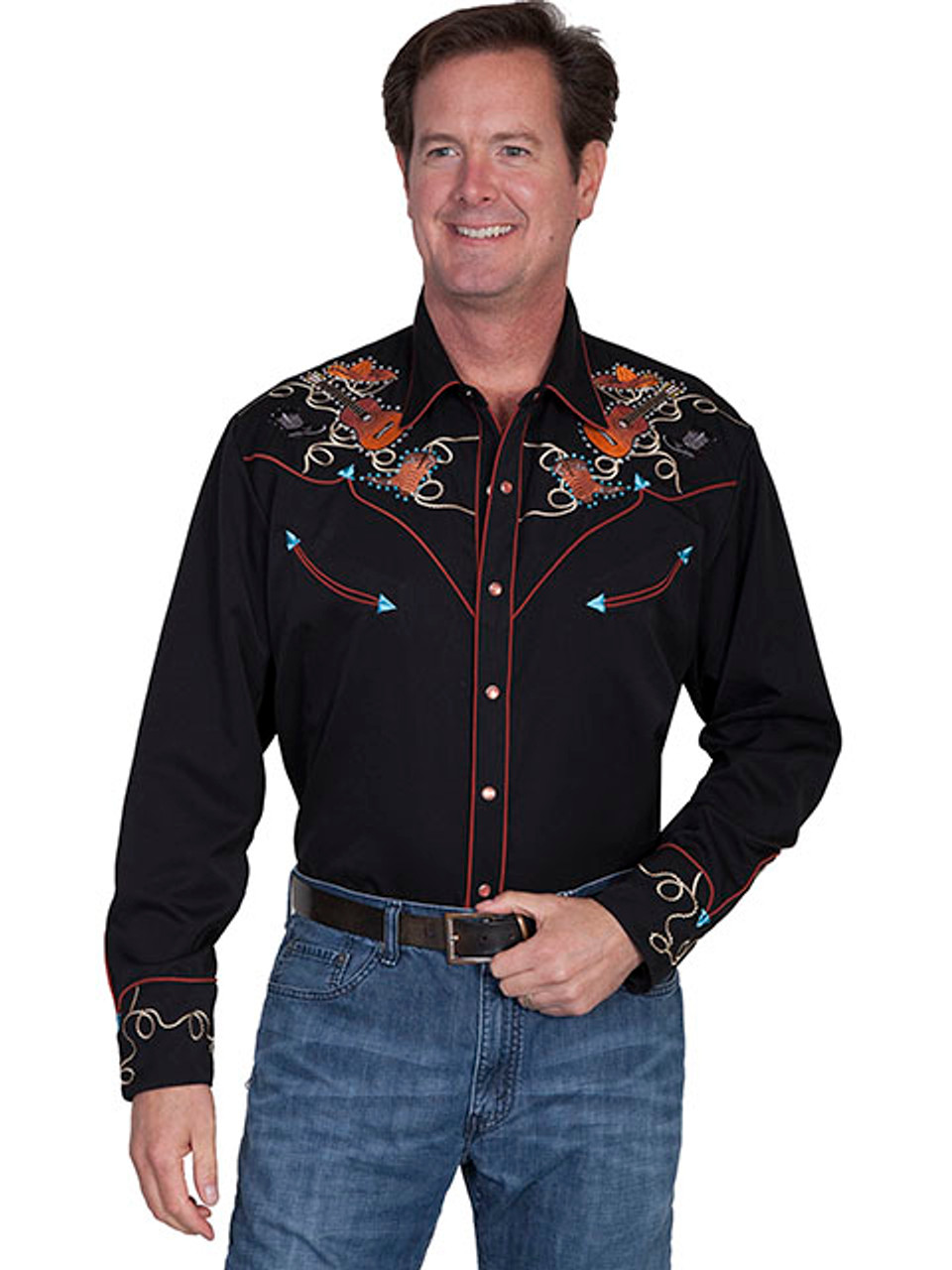 Scully Men's Shirt - Guitars - Embroidered Yoke and Cuffs - Billy's ...