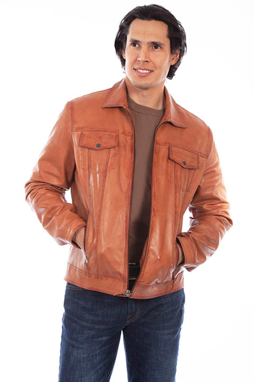 Scully Ribbed LAMB Leather Jacket-Cognac
