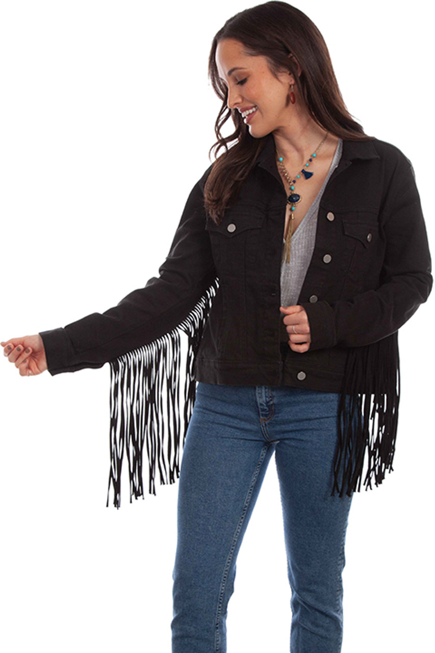 Scully Women's Jacket - Honey Creek Collection - Jean / Fringe - Black Denim