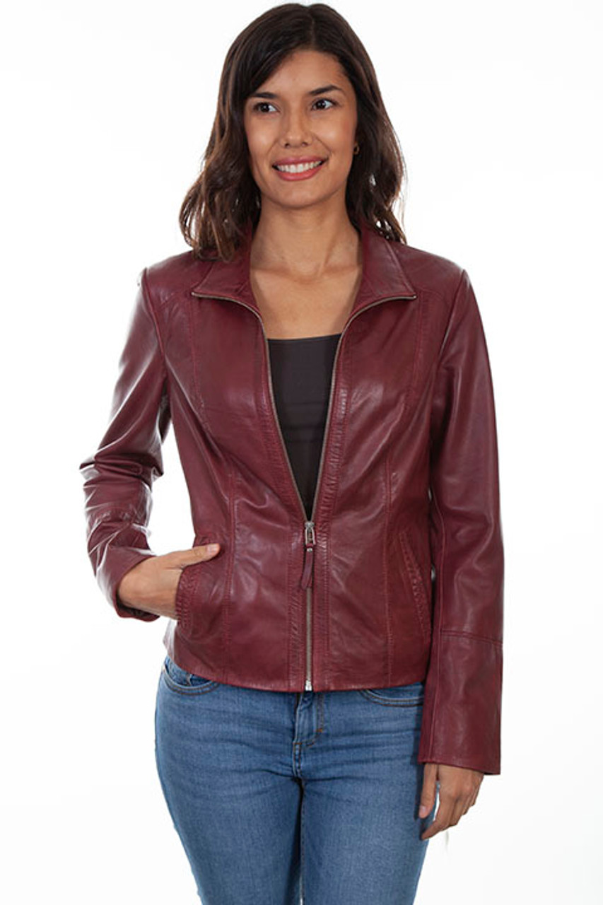 Maroon Motorcycle Jacket for Women