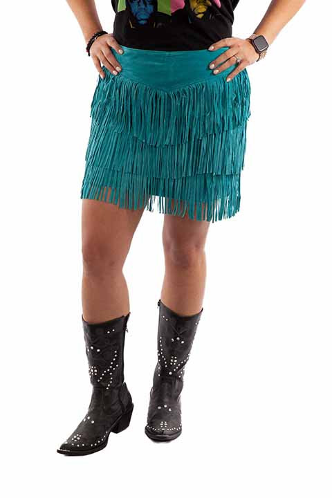 Scully Women's Skirt - Short Fringe Suede - Turquoise # 123