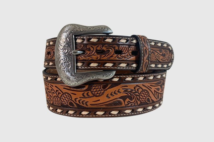 Gem Dandy Accessories - Roper Belt - Genuine Leather / Floral Hand