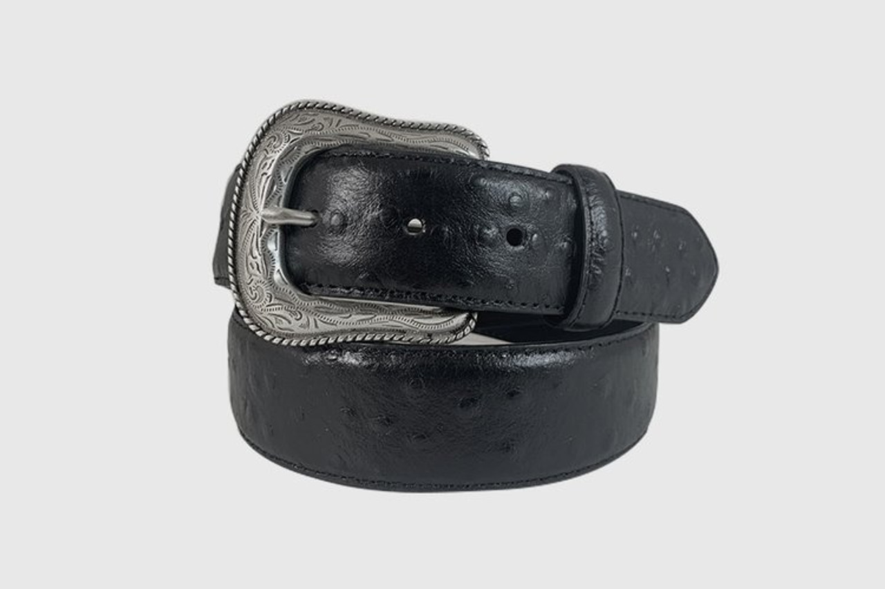 Black Ostrich Leather Belt