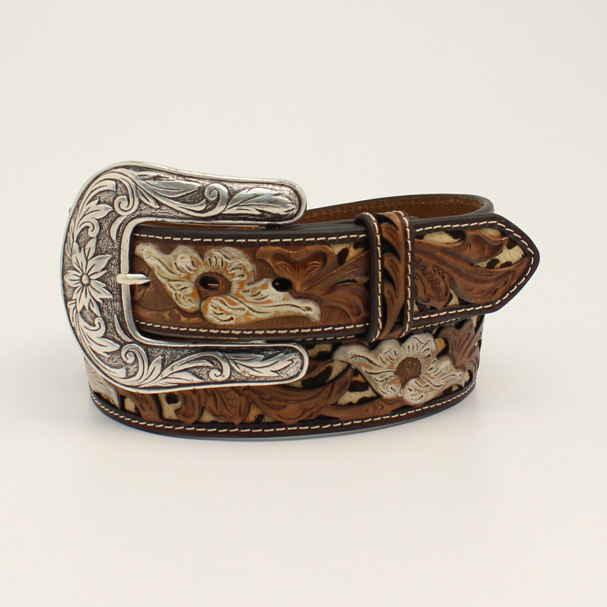 Vintage 90s Nocona Tan Double Buckle Scalloped Belt - Floral Embroidery - Size S Nocona Belt Co.® Men main image 4