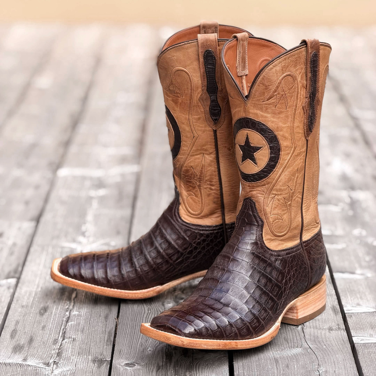 Black Jack Boots - Caiman Belly #250 - Lonestar Inlay - Chocolate