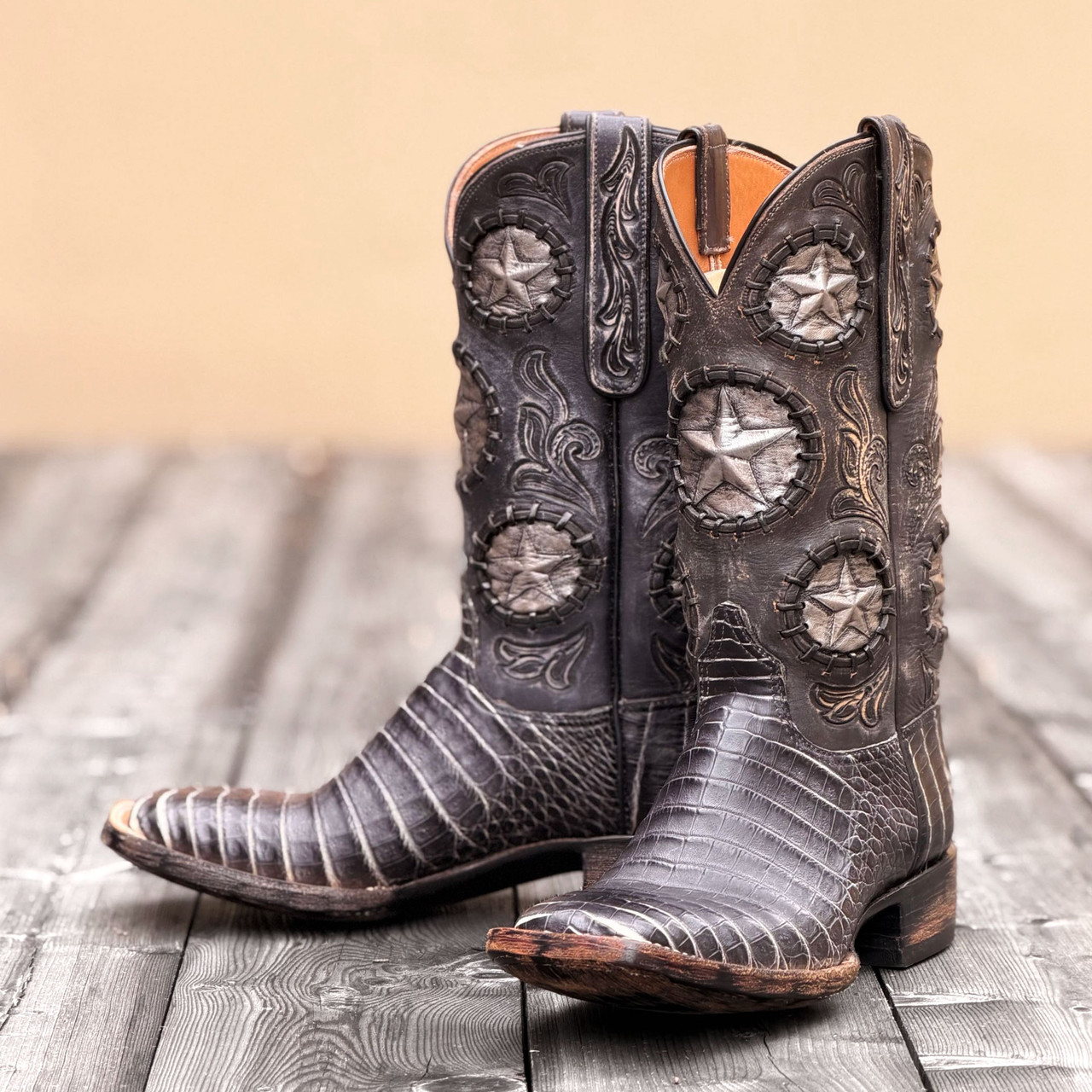 置物 BLACKBOOTS CERAMICS AMERICAN WANNABE Black Jack Boots - Caiman Belly #1409 - Black Greystone / Tooled