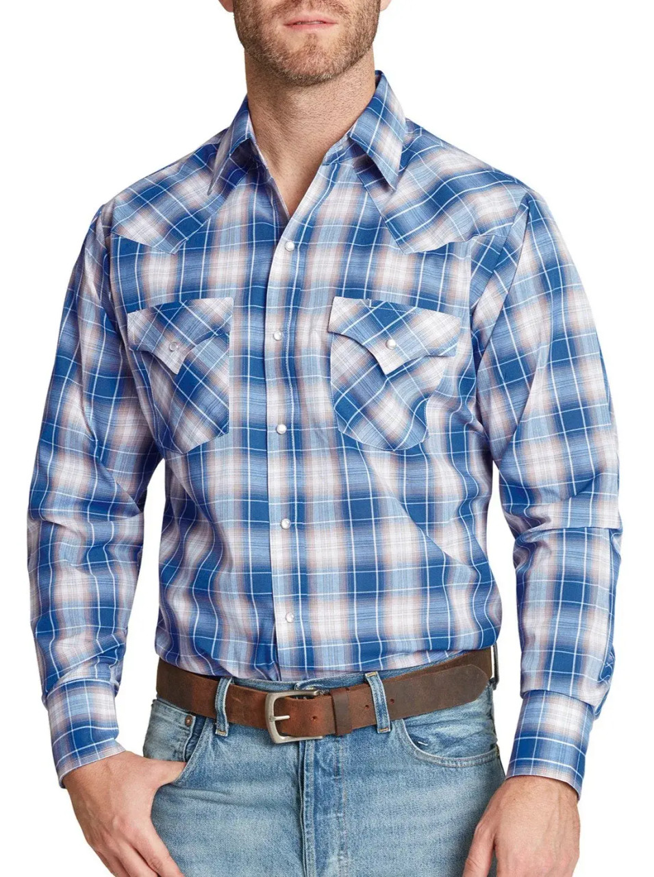 Ely Walker Men's Shirt - Western Snap LS - Light Plaid - Billy's