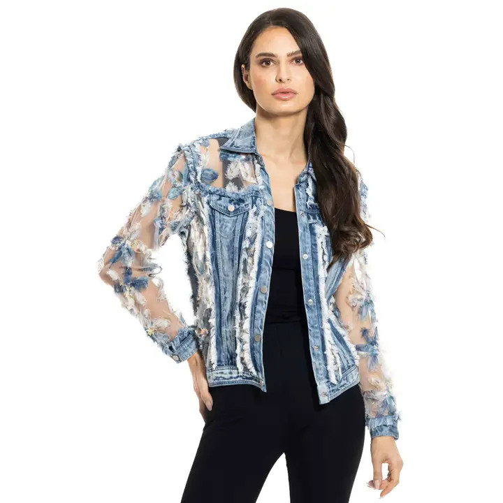 Adore Women's Jackets - Sheer Floral Embroidered / Frayed Edge