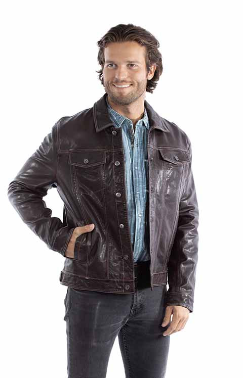 Scully Men's Jacket - Leather Jean - Chocolate - Billy's Western Wear