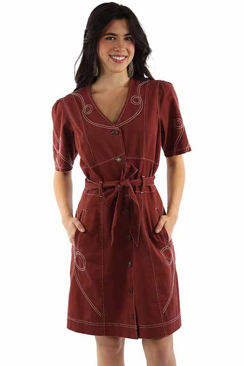 Scully Women's Dress - Honey Creek Collection - Embroidered / Button Front  - Brown - Billy's Western Wear
