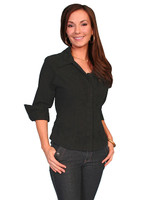 Scully Women's Shirt - Cantina Collection - 3/4 Sleeves Point Collar - Black Scully Women's Shirt - Cantina Collection - 3/4 Sleeves Point Collar - Black