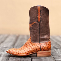 Black Jack Boots - Full Quill Ostrich #294 - Longhorn Inlay - Burnished Cigar