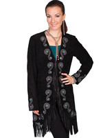 Scully Women's Jacket - Fringe Embroidered Suede - Black # 19