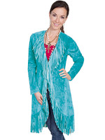 Scully Women's Jacket - Suede Fringe Maxi - Turquoise # 251