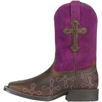 Ariat Kid's Boots - Crossroads - Distressed Brown / Fuschia Ariat Kid's Boots - Crossroads - Distressed Brown / Fuschia