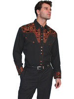 Scully Men's Shirt - Floral Tooled Embroidery - Black / Copper Scully Men's Shirt - Floral Tooled Embroidery - Black / Copper