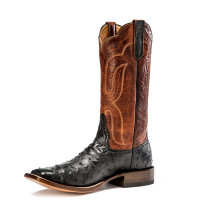Rios of Mercedes Men's Boots - Black Full Quill Ostrich / Brown Waxy Calf Rios of Mercedes Men's Boots - Black Full Quill Ostrich / Brown Waxy Calf