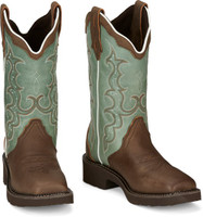 Justin Women's Boot - Raya - Barnwood Brown Cow / Turquoise Smooth Cow