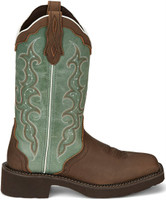 Justin Women's Boot - Raya - Barnwood Brown Cow / Turquoise Smooth Cow